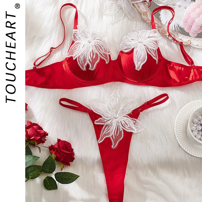 Toucheart Erotic Lingerie Mesh Sweet Embroidered See-through Delicate Cute Elegant Intimate Intimate Bra Set