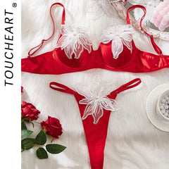 Toucheart Erotic Lingerie Mesh Sweet Embroidered See-through Delicate Cute Elegant Intimate Intimate Bra Set