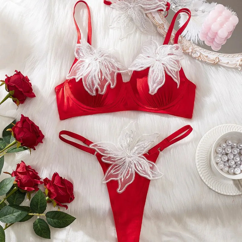 Toucheart Erotic Lingerie Mesh Sweet Embroidered See-through Delicate Cute Elegant Intimate Intimate Bra Set