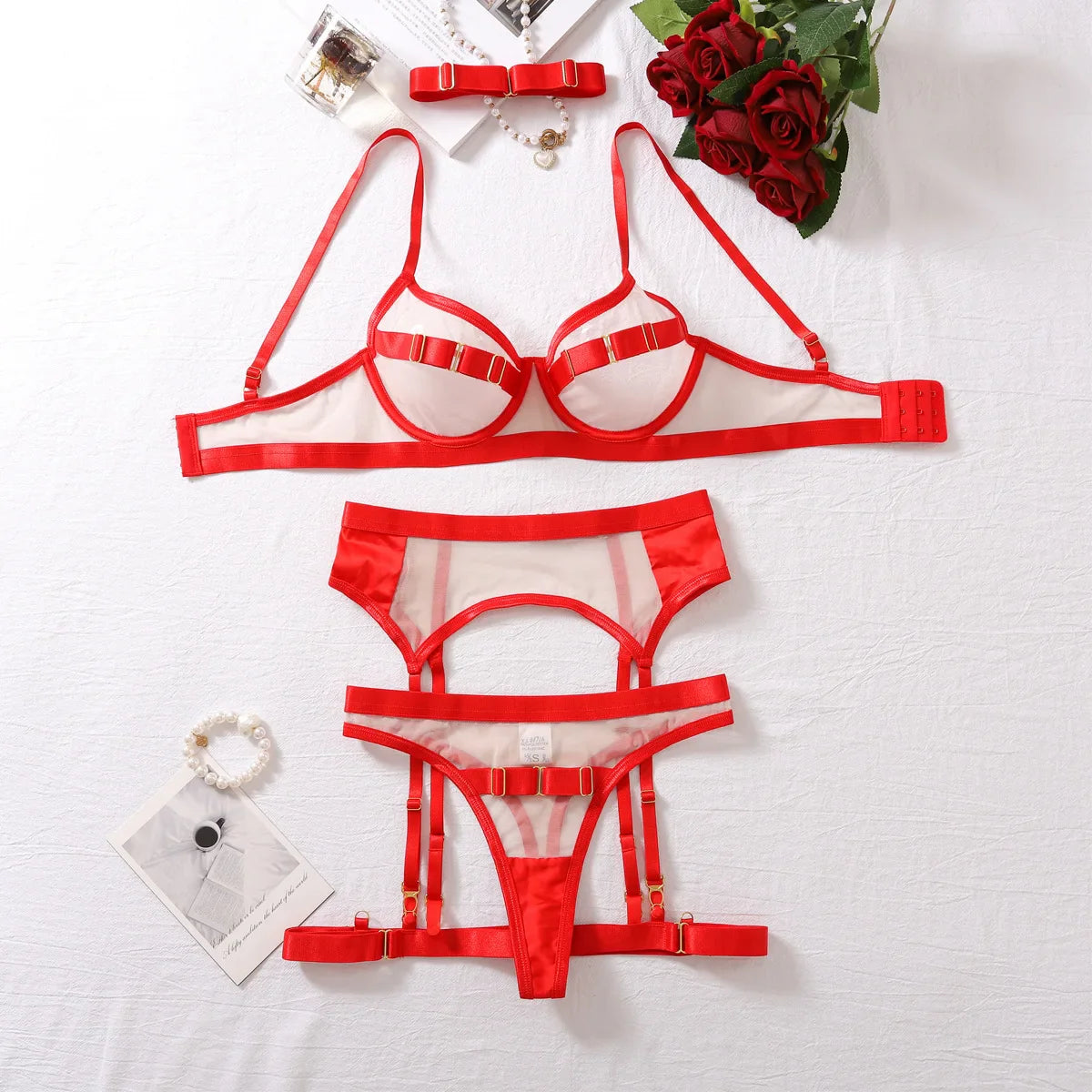 Toucheart Erotic Lingerie Mesh See-through Body Shaping High Waisted Versatile Intimate Corset Garter Set