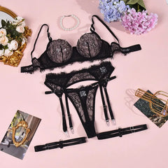 Toucheart Erotic Lingerie Lace Thin Style Push-up See-through Big Breasts Showing Small Bra Temptation Multi-piece Suit