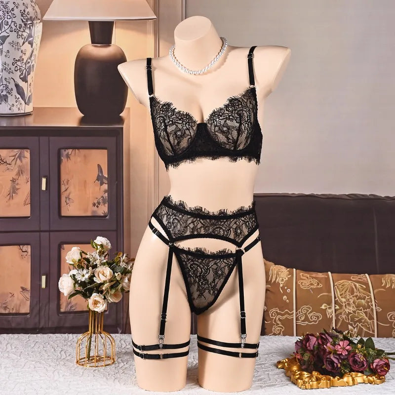 Toucheart Erotic Lingerie Lace Thin Style Push-up See-through Big Breasts Showing Small Bra Temptation Multi-piece Suit