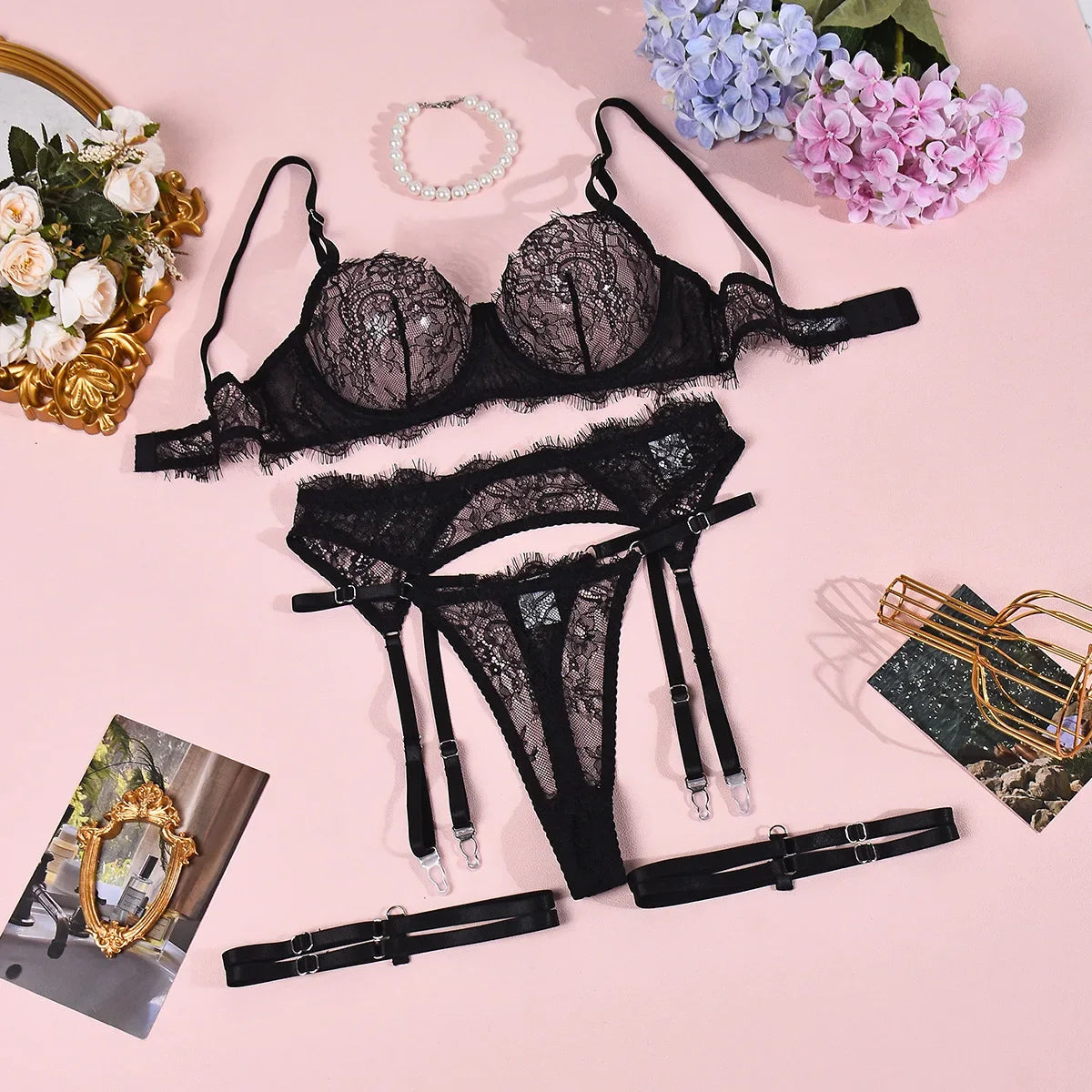 Toucheart Erotic Lingerie Lace Thin Style Push-up See-through Big Breasts Showing Small Bra Temptation Multi-piece Suit