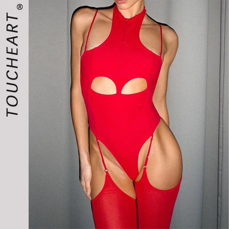 Toucheart Erotic Lingerie Personalized Halter Neck Design Jumpsuit with Micro-flared Suit