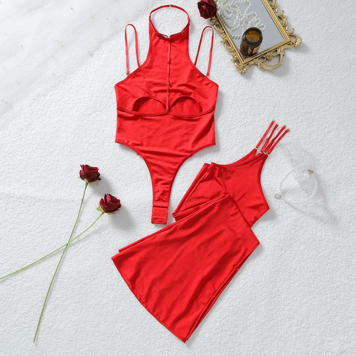 Toucheart Erotic Lingerie Personalized Halter Neck Design Jumpsuit with Micro-flared Suit