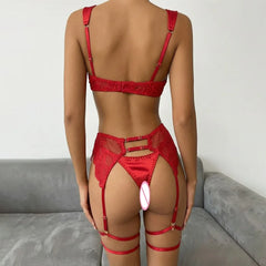 Toucheart Erotic Lingerie Red Valentine's Day Lace Lingerie Slim Fit Beautiful Back Lingerie Four-piece Set