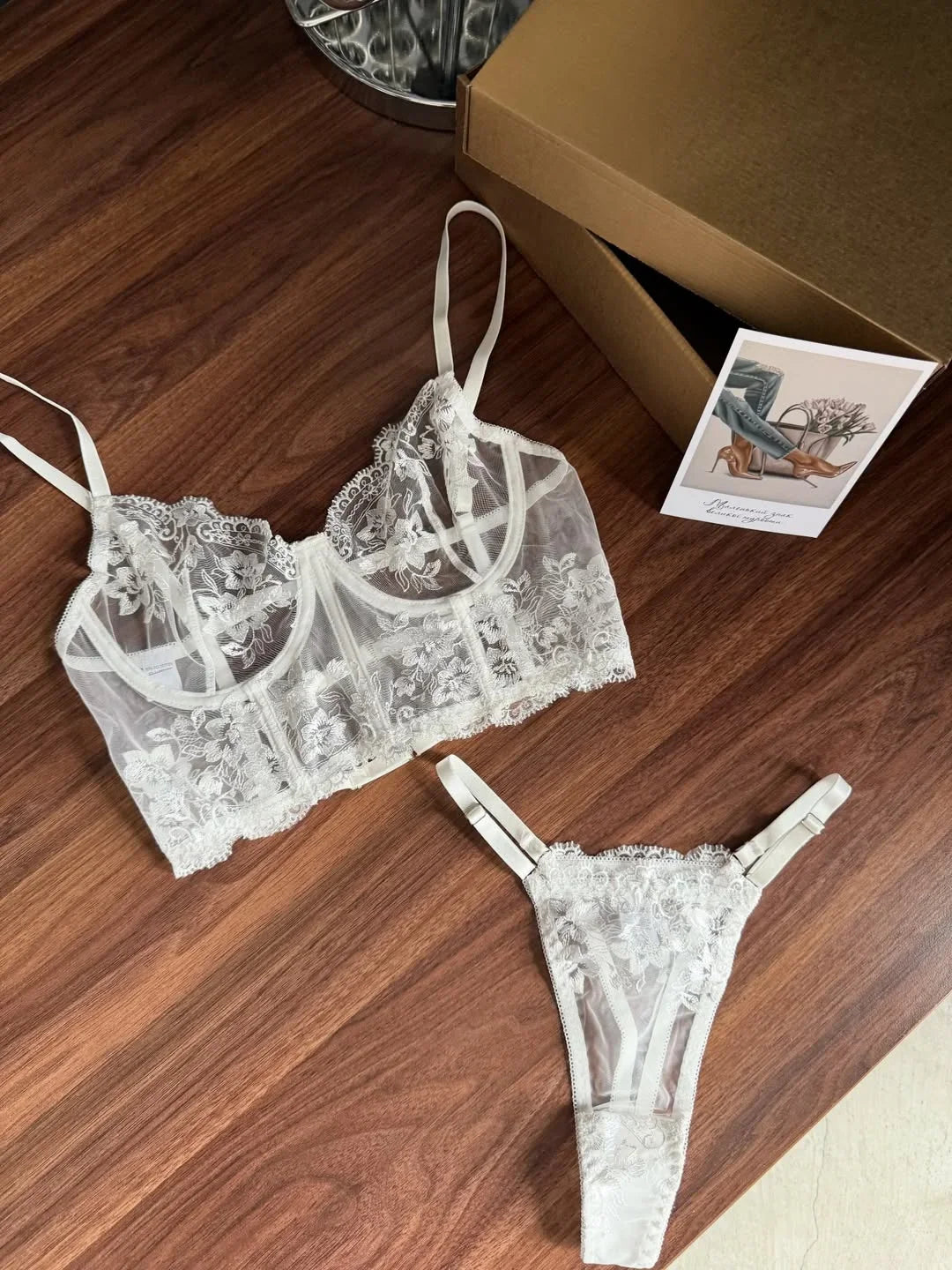 Toucheart Erotic Lingerie Panty 2PCS Embroidery Floral See-through Lace Slim Intimate Underwear Set