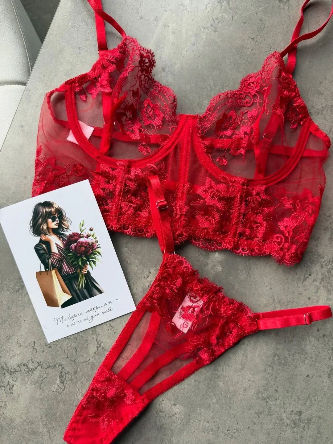 Toucheart Erotic Lingerie Panty 2PCS Embroidery Floral See-through Lace Slim Intimate Underwear Set