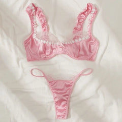 Toucheart Erotic Lingerie Panty 2PCS Lace Floral Delicate Three Point Type Pure Desire Bra Set