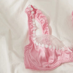Toucheart Erotic Lingerie Panty 2PCS Lace Floral Delicate Three Point Type Pure Desire Bra Set