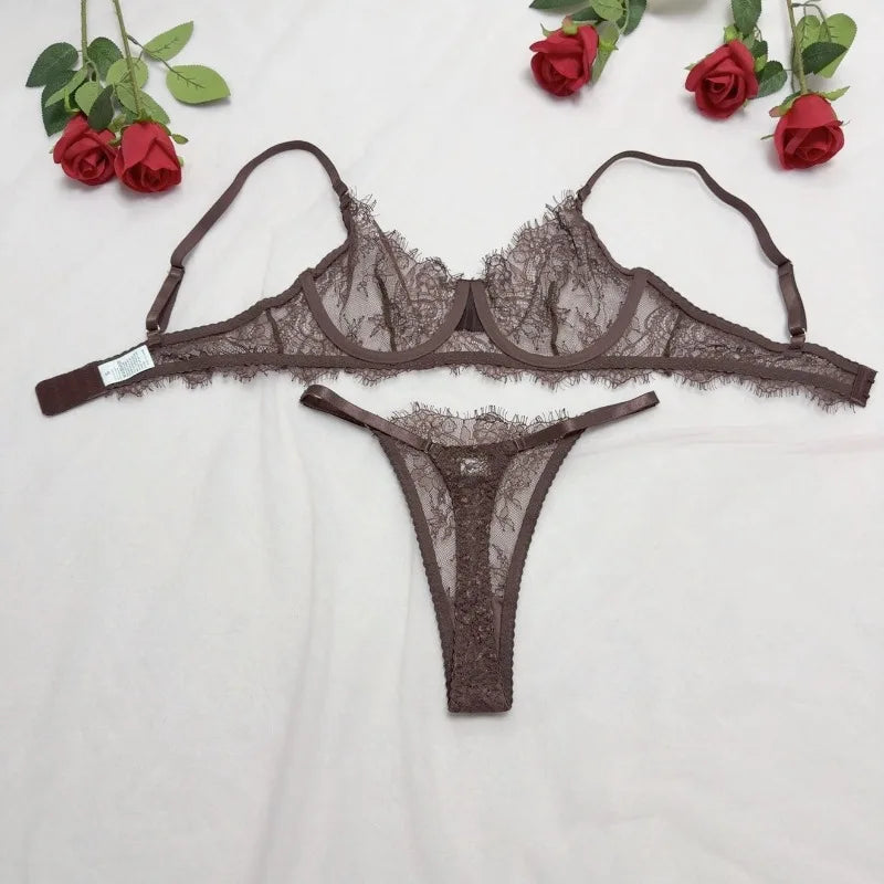 Toucheart Erotic Lingerie Panty 2PCS Lace See-through Pure Desire Delicate Romantic Bra Set