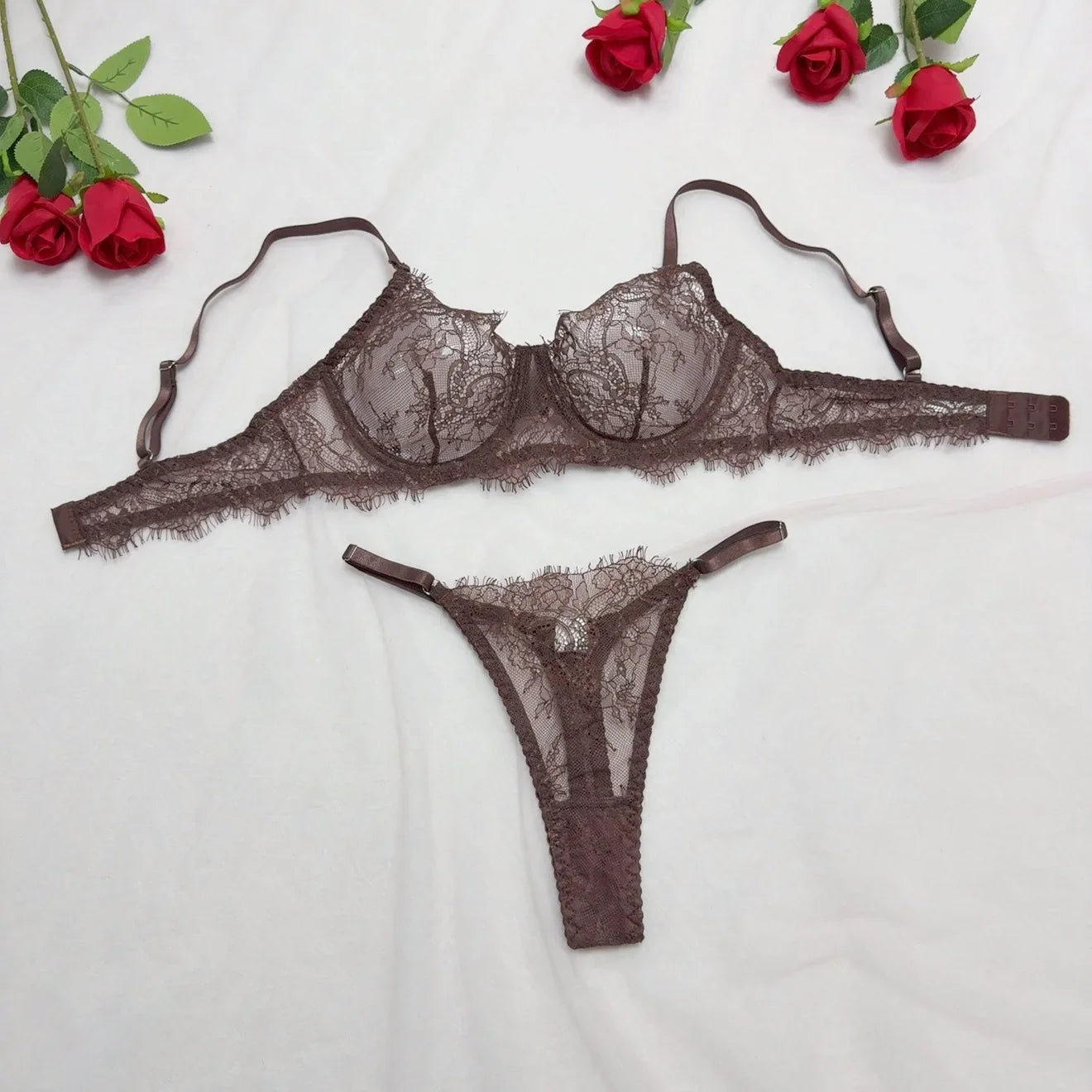 Toucheart Erotic Lingerie Panty 2PCS Lace See-through Pure Desire Delicate Romantic Bra Set