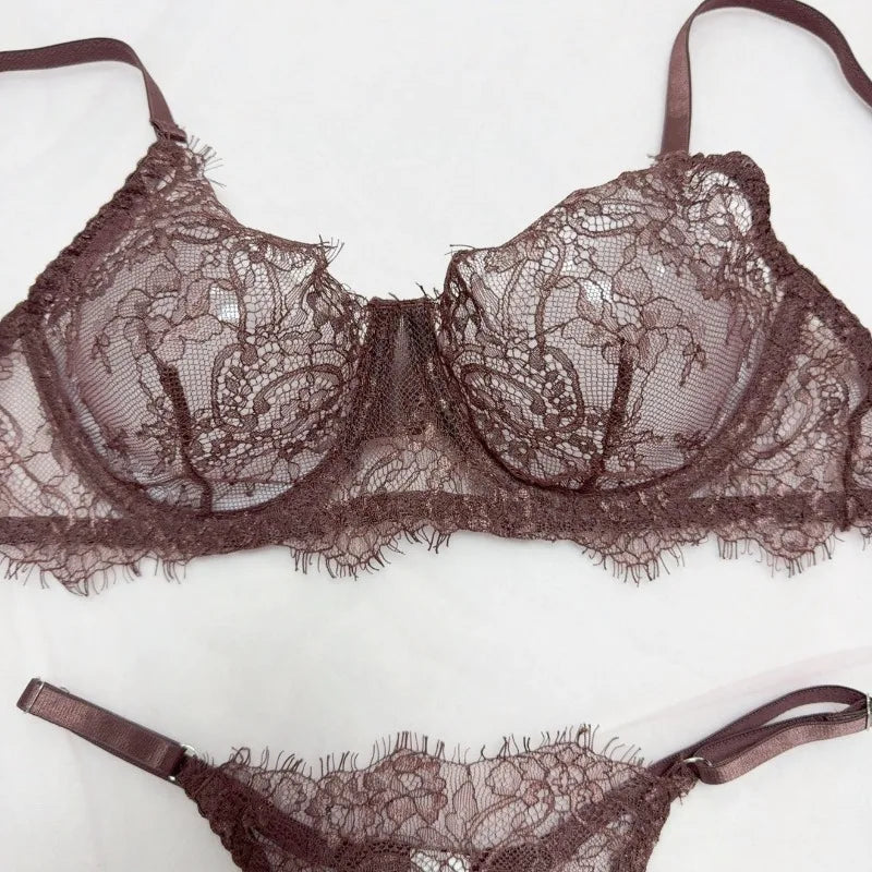 Toucheart Erotic Lingerie Panty 2PCS Lace See-through Pure Desire Delicate Romantic Bra Set