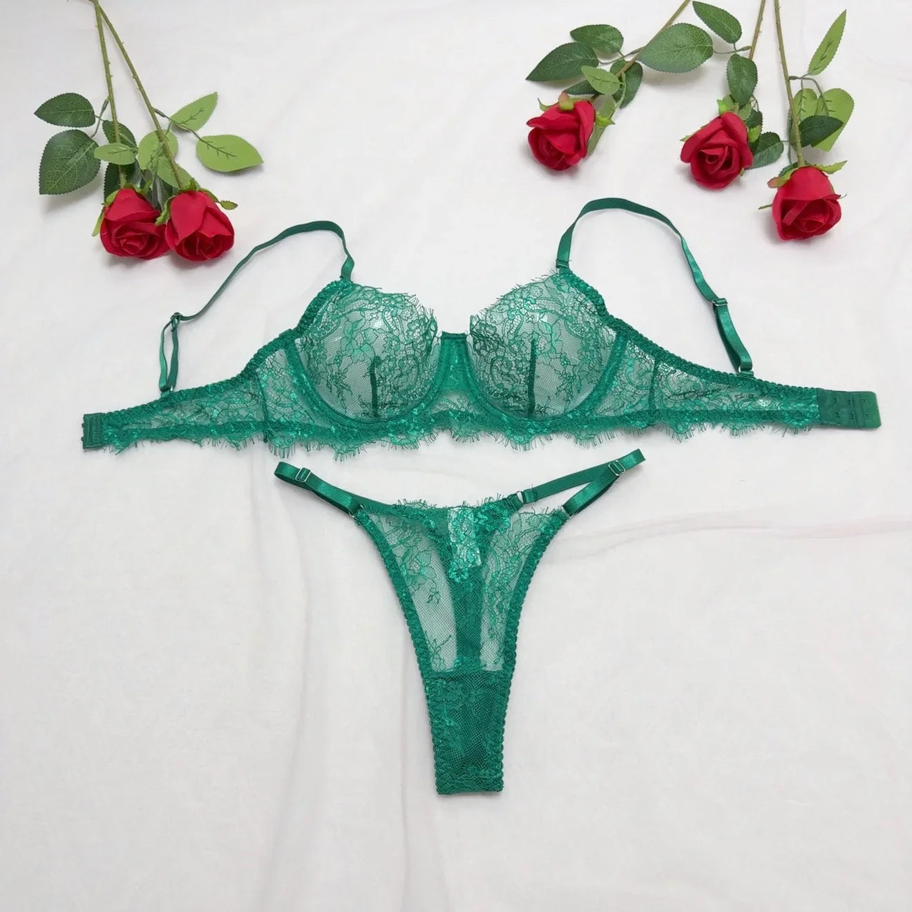 Toucheart Erotic Lingerie Panty 2PCS Lace See-through Pure Desire Delicate Romantic Bra Set