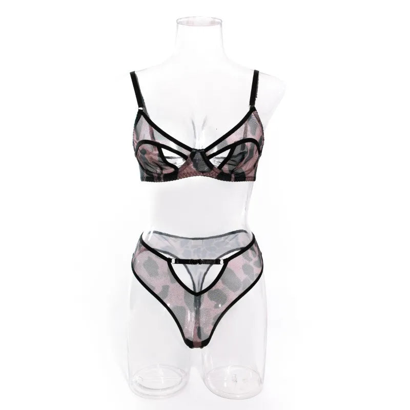 Toucheart Erotic Lingerie Panty 2PCS Leopard Print Slim Exposed Navel Elegant Private Underwear Set