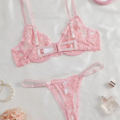 Toucheart Erotic Lingerie Panty 2PCS Mesh Floral Embroidery Pure Desire See-through Intimate Bra Set