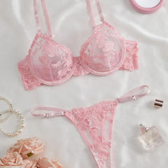 Toucheart Erotic Lingerie Panty 2PCS Mesh Floral Embroidery Pure Desire See-through Intimate Bra Set