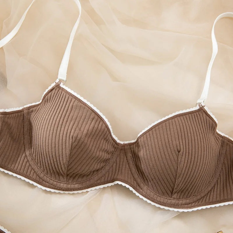 Toucheart Erotic Lingerie Panty 2PCS Threaded White Edge Steel Ring Contrast Color Delicate Intimate Bra