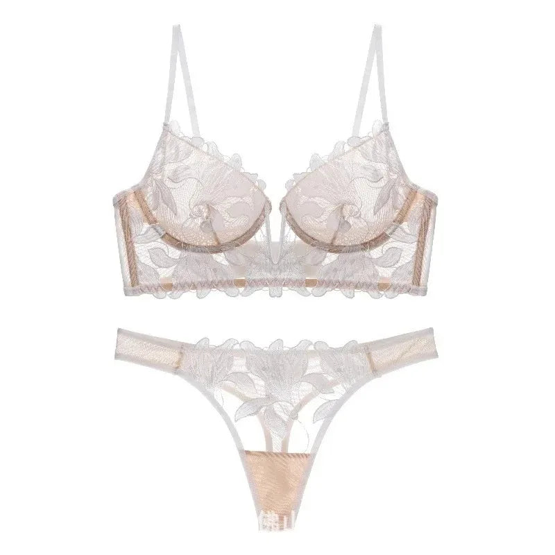 Toucheart Erotic Lingerie Panty 2PCS with Steel Ring Lace See-through Elegant Pure Desire Bra Set