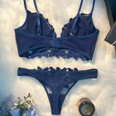 Toucheart Erotic Lingerie Panty 2PCS with Steel Ring Lace See-through Elegant Pure Desire Bra Set
