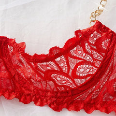 Toucheart Erotic Lingerie Panty 2PCSRed Lace Breast-leaking Lingerie Breathable Skin-friendly Open Thong  Lingerie Set