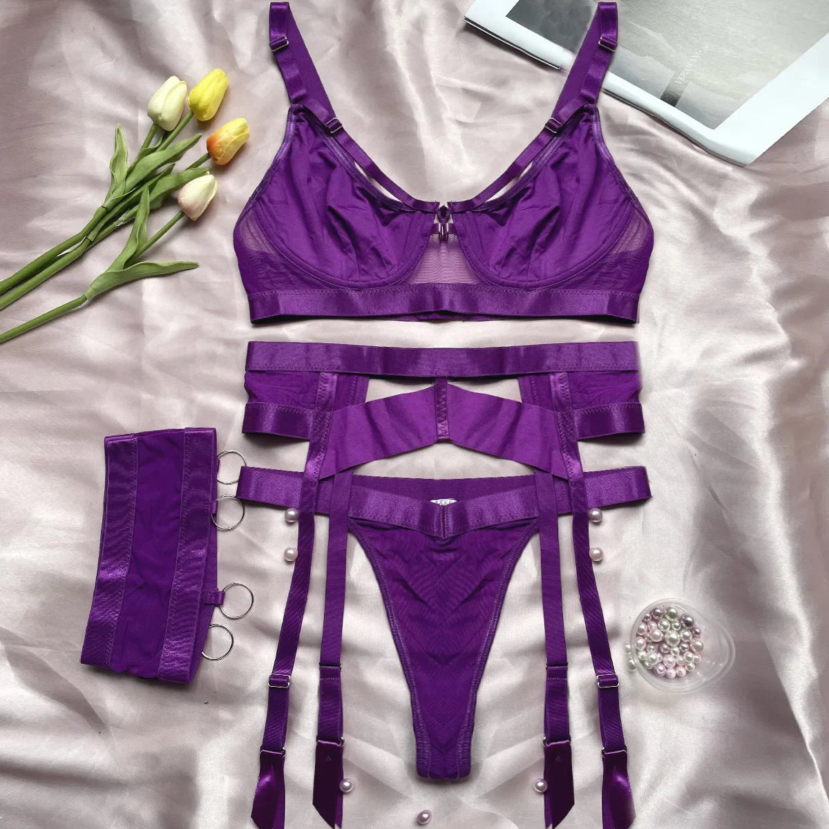 Toucheart Erotic Lingerie Solid Color Body Shaping Backless Intimate Underwear Set
