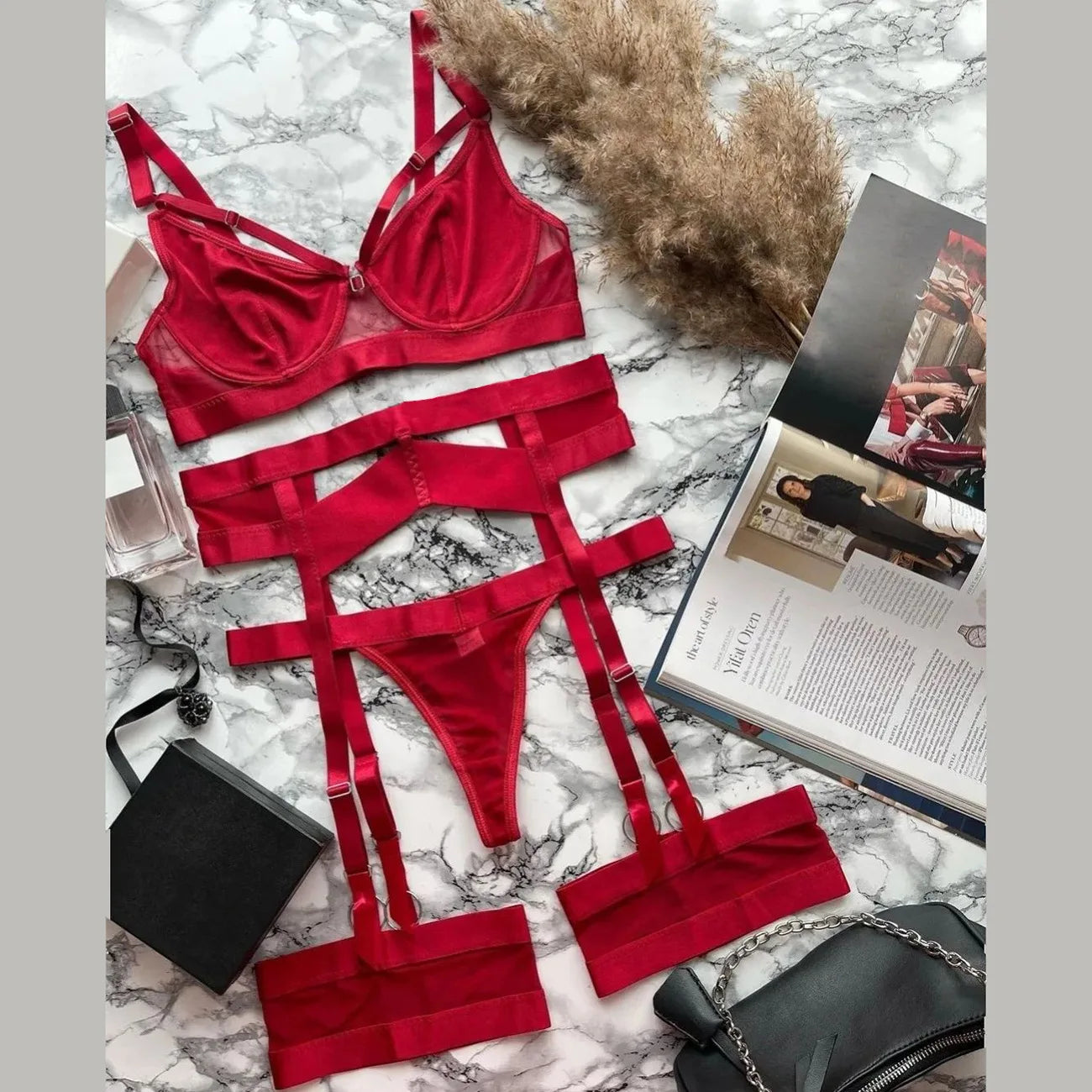 Toucheart Erotic Lingerie Solid Color Body Shaping Backless Intimate Underwear Set