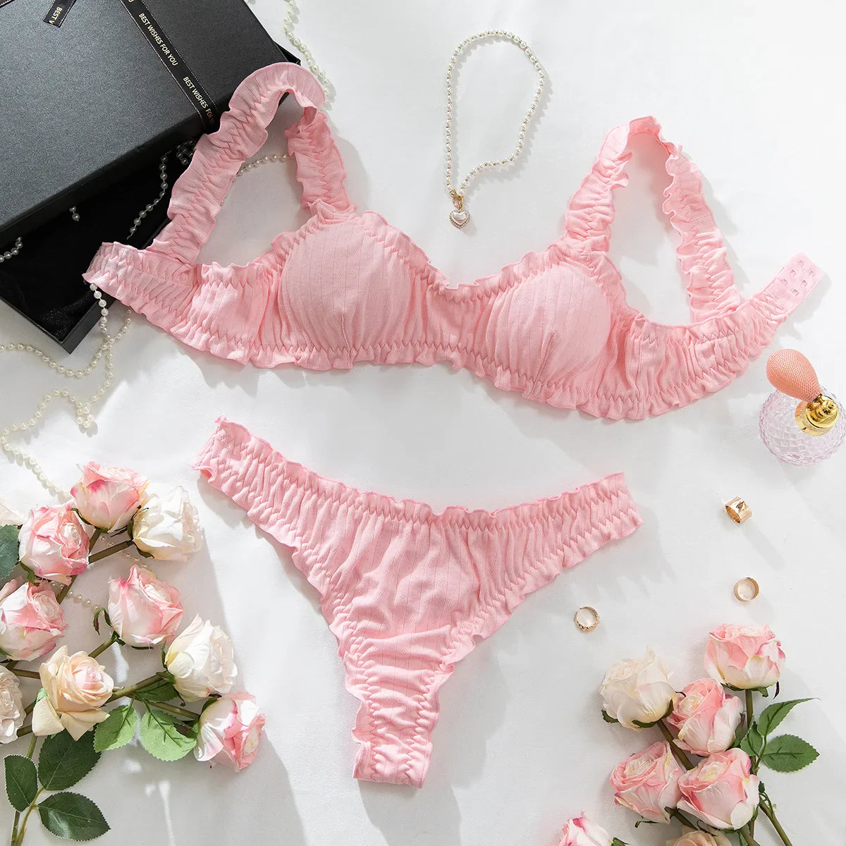 Toucheart Erotic Lingerie Pure Desire Girl Jacquard Underwear Softand Comfortable Thin Breathable Delicate Intimate Bra Set