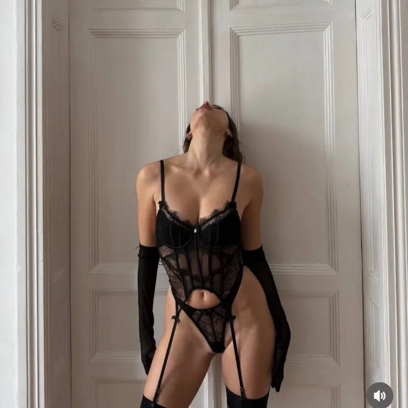 Toucheart Erotic Lingerie See-through Eyelash Lace Tight Waist Fishbone Intimate Lingerie Split Set