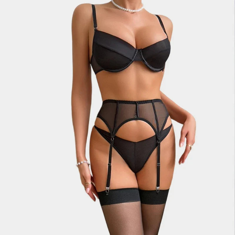Toucheart Erotic Lingerie Set Mesh Push-up Big Breasts Slimming Intimate Delicate Underwear Split Set with Leg Warmers