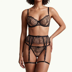 Toucheart Erotic Lingerie Set Steel Ring Body Shaping GatherSee-through Bra Garters 3CPS Pure Desire Delicate Set