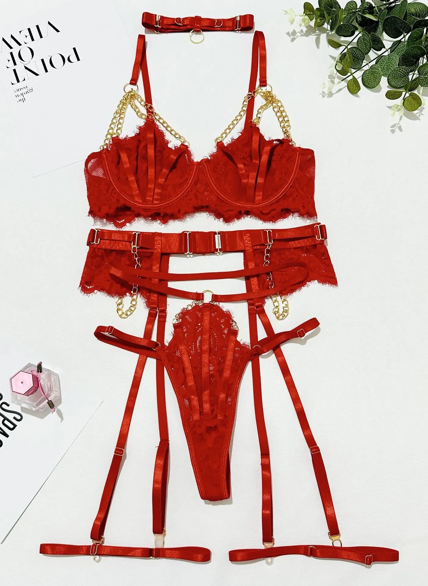 Toucheart Erotic Lingerie Lace Metal Chain GatherGirls Underwear Split Kit Nightclub Partydance Suit