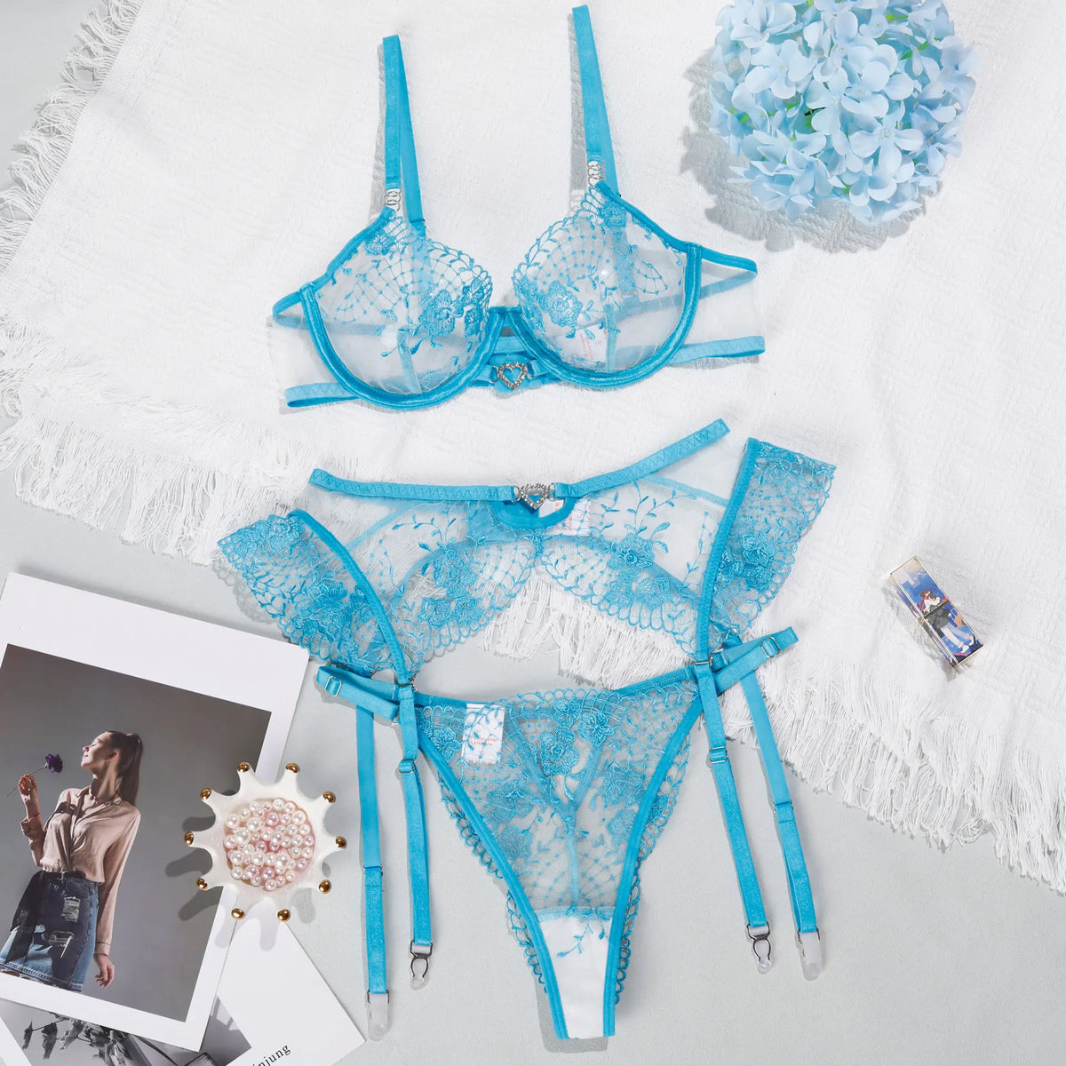 Toucheart Erotic Lingerie See-through Backless Backless Pure Desire Elegant Plunge Bra Set