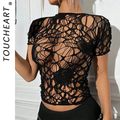 Toucheart Erotic Lingerie Temptation Pajamas Uniform Solid Color See-through Mesh Underwear