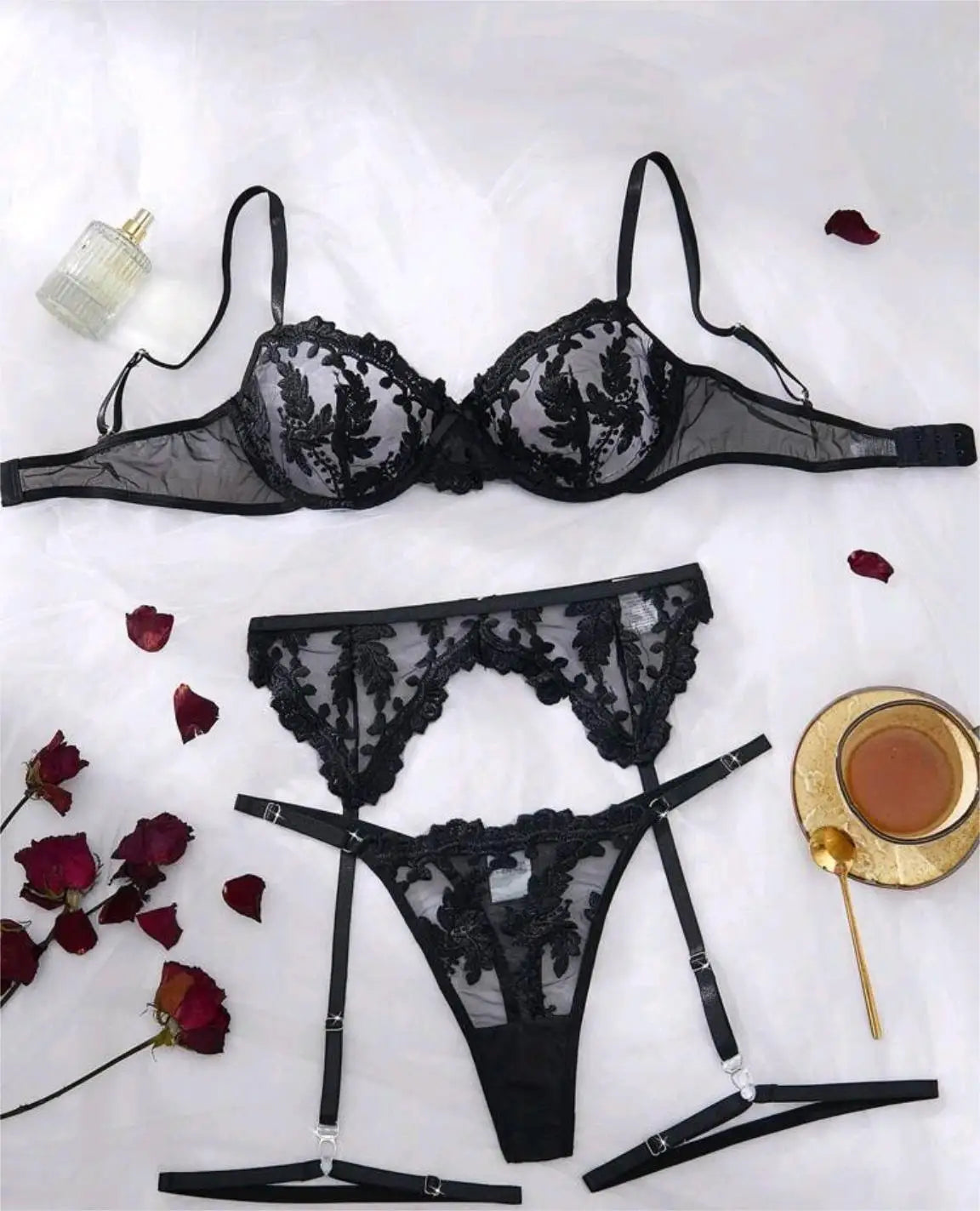 Toucheart Erotic Lingerie Soft Embroidered Transparent Mesh Elegant Intimate Pure Lust Comfortable Bra Set Forwomen