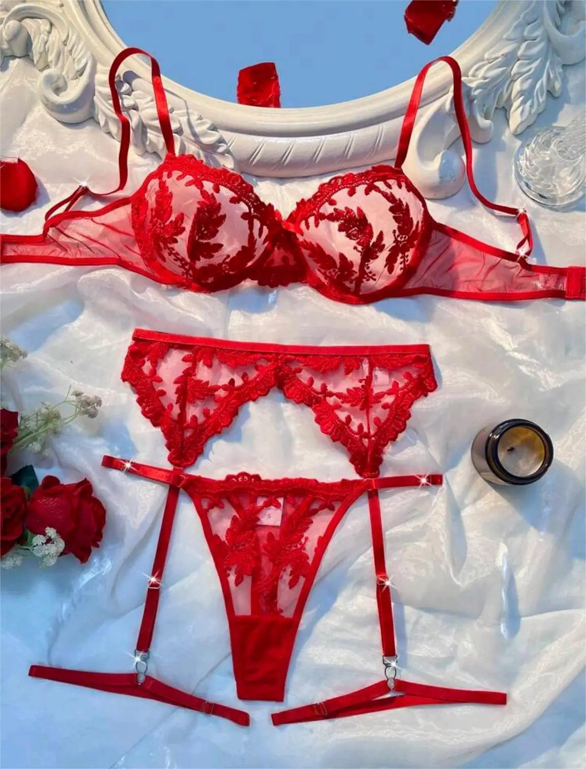 Toucheart Erotic Lingerie Soft Embroidered Transparent Mesh Elegant Intimate Pure Lust Comfortable Bra Set Forwomen