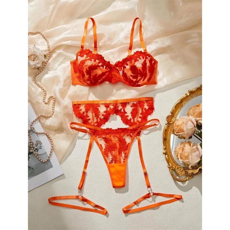 Toucheart Erotic Lingerie Soft Embroidered Transparent Mesh Elegant Intimate Pure Lust Comfortable Bra Set Forwomen