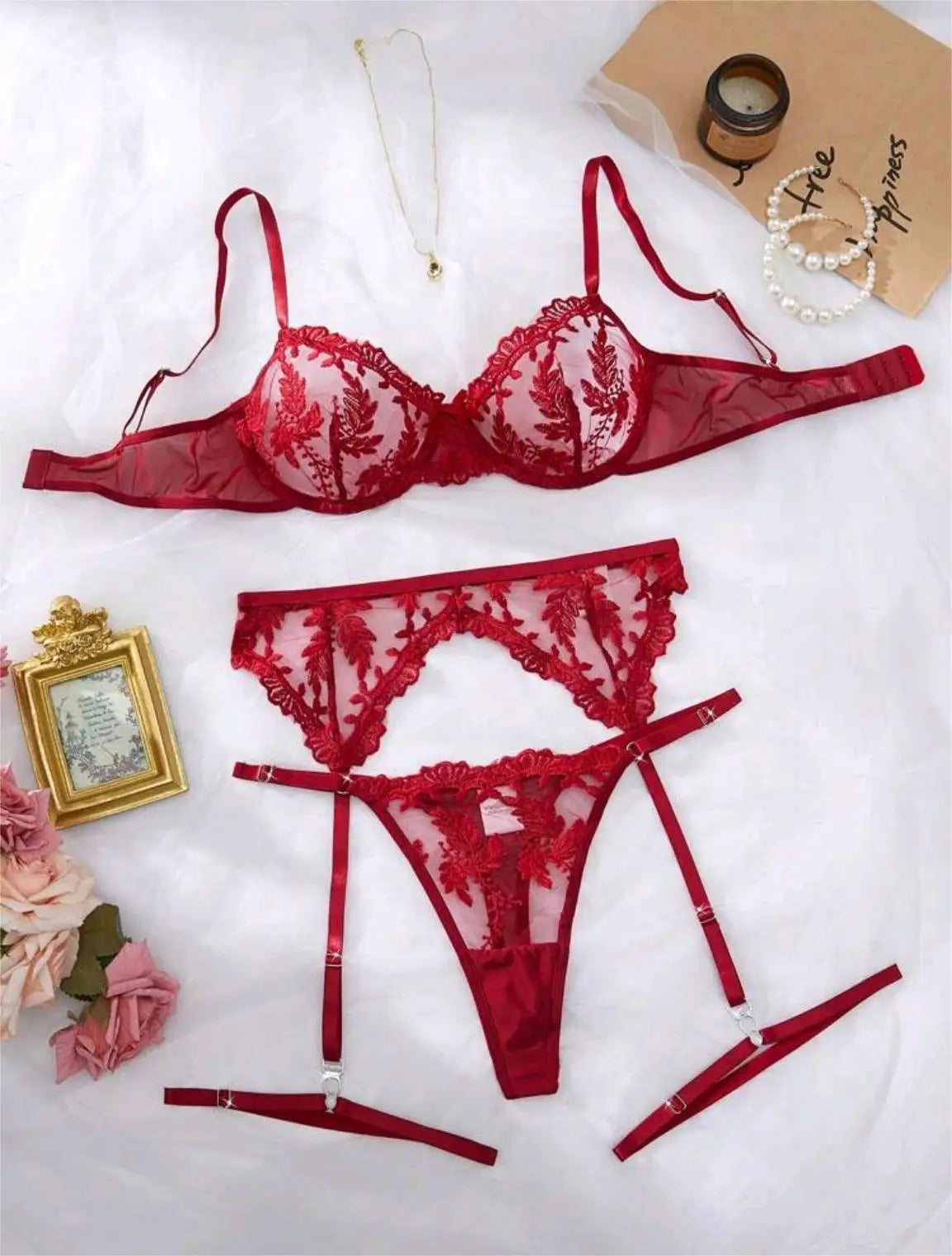 Toucheart Erotic Lingerie Soft Embroidered Transparent Mesh Elegant Intimate Pure Lust Comfortable Bra Set Forwomen