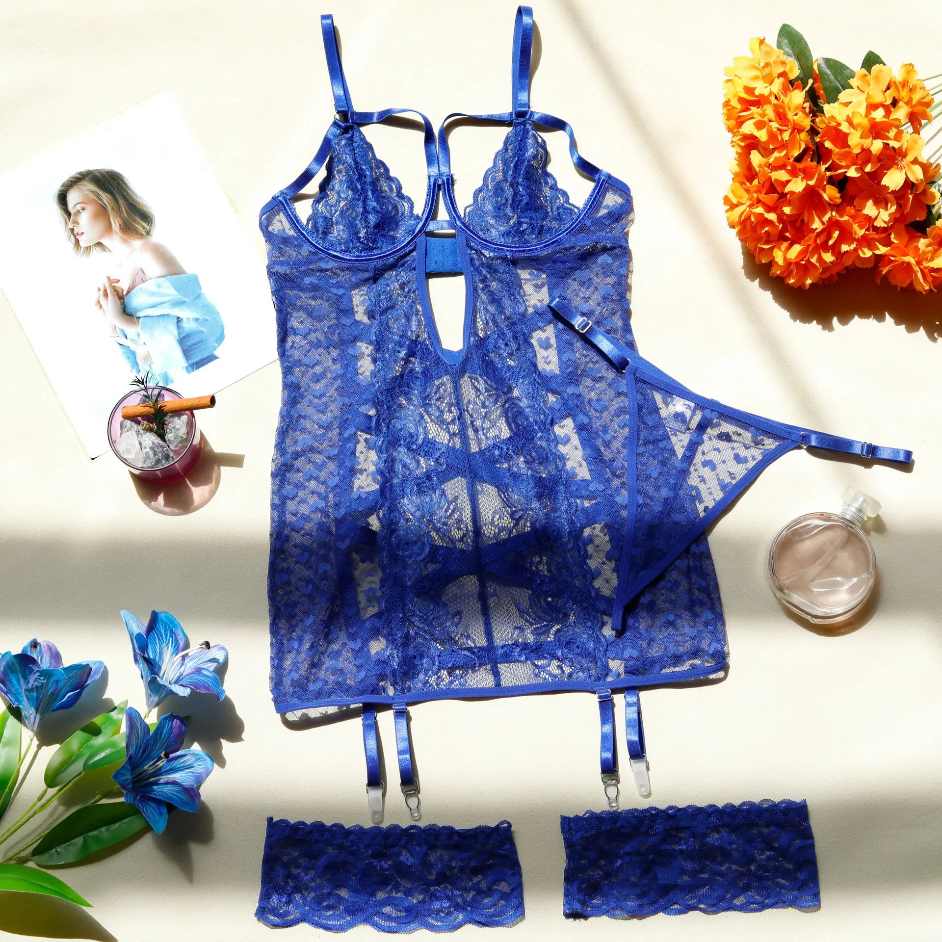 Toucheart Erotic Lingerie Thong Lace See-through Suspender Skirt Cross Backless Delicate Intimate Pajamas