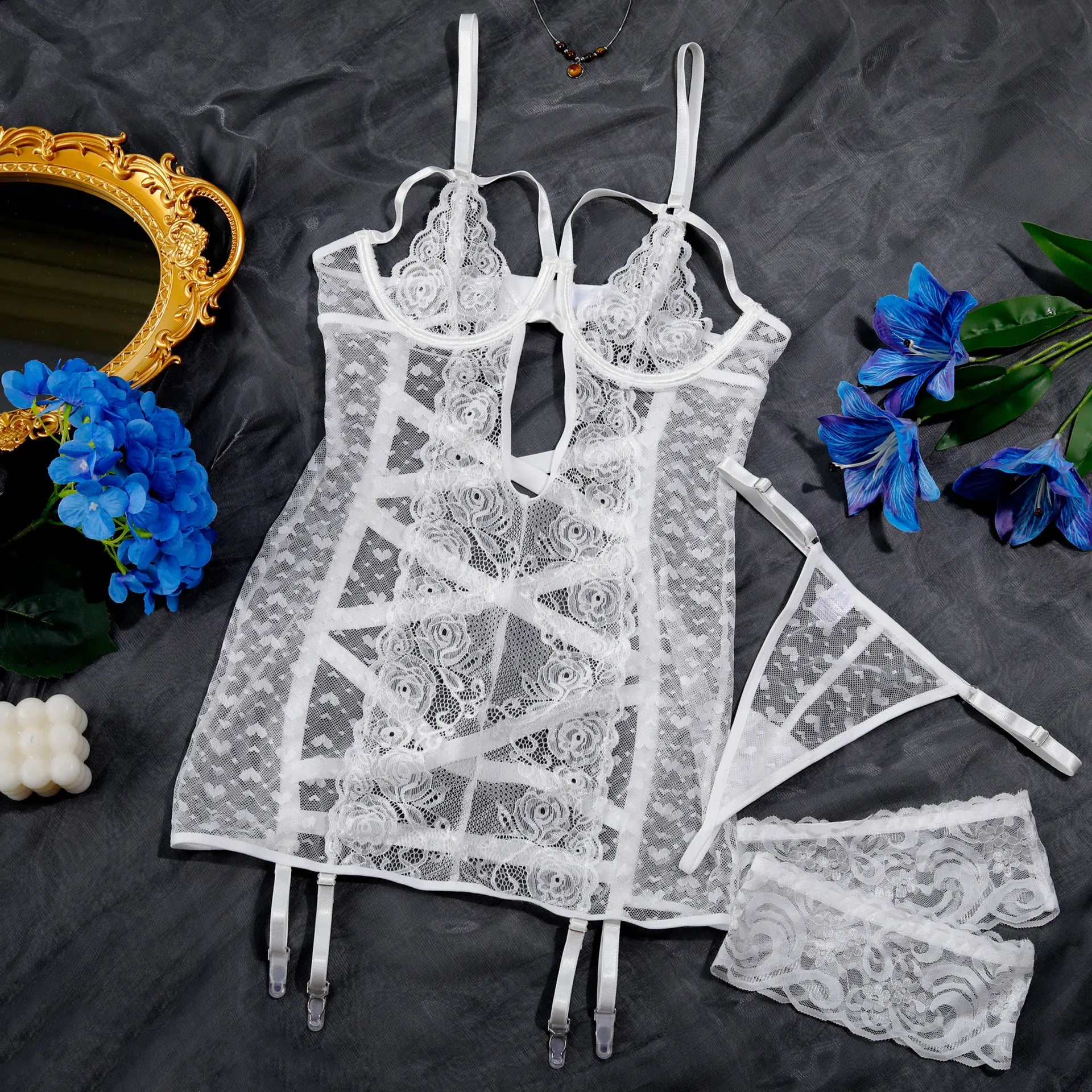 Toucheart Erotic Lingerie Thong Lace See-through Suspender Skirt Cross Backless Delicate Intimate Pajamas