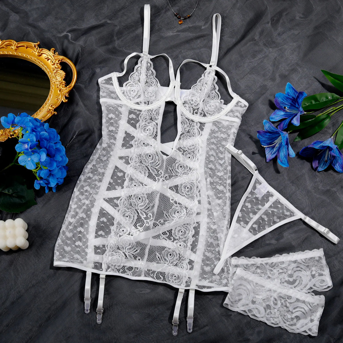 Toucheart Erotic Lingerie Thong Lace See-through Suspender Skirt Cross Backless Delicate Intimate Pajamas