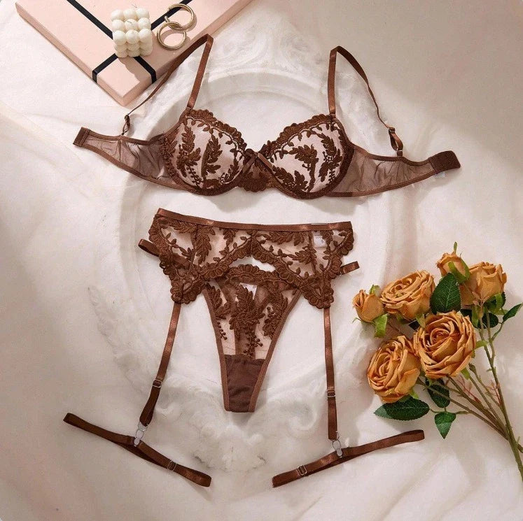 Toucheart Erotic  Lingerie Three Point Type See-through Lace Embroidery Pure Desire Slim Underwear Set