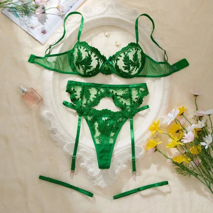 Toucheart Erotic  Lingerie Three Point Type See-through Lace Embroidery Pure Desire Slim Underwear Set