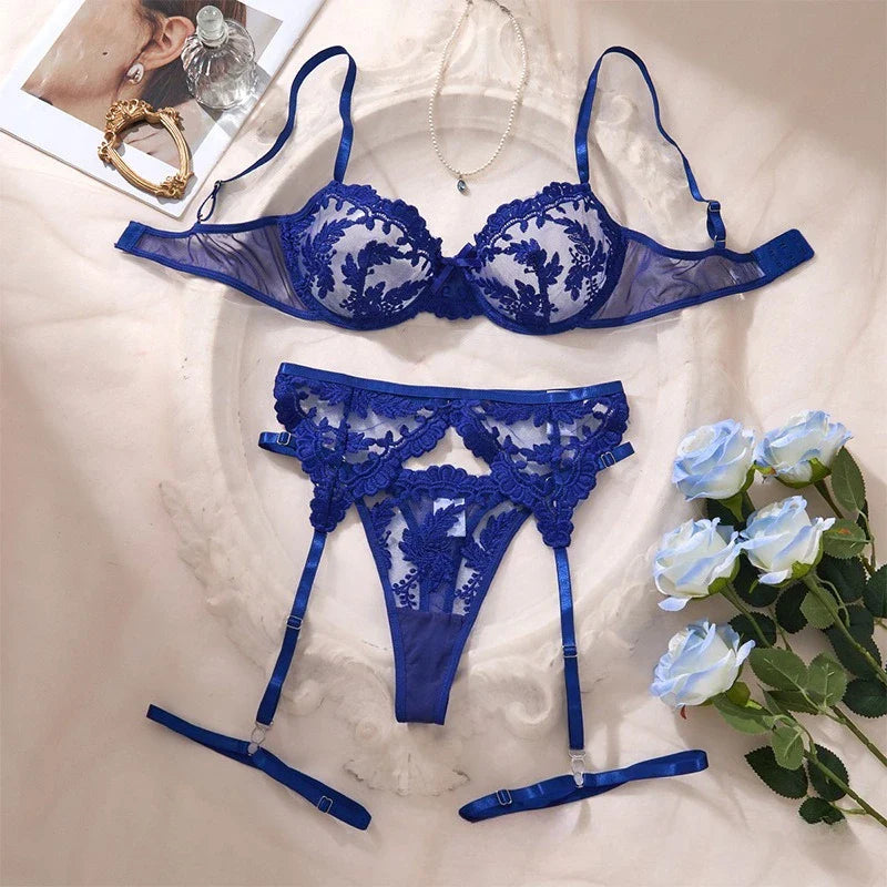 Toucheart Erotic  Lingerie Three Point Type See-through Lace Embroidery Pure Desire Slim Underwear Set
