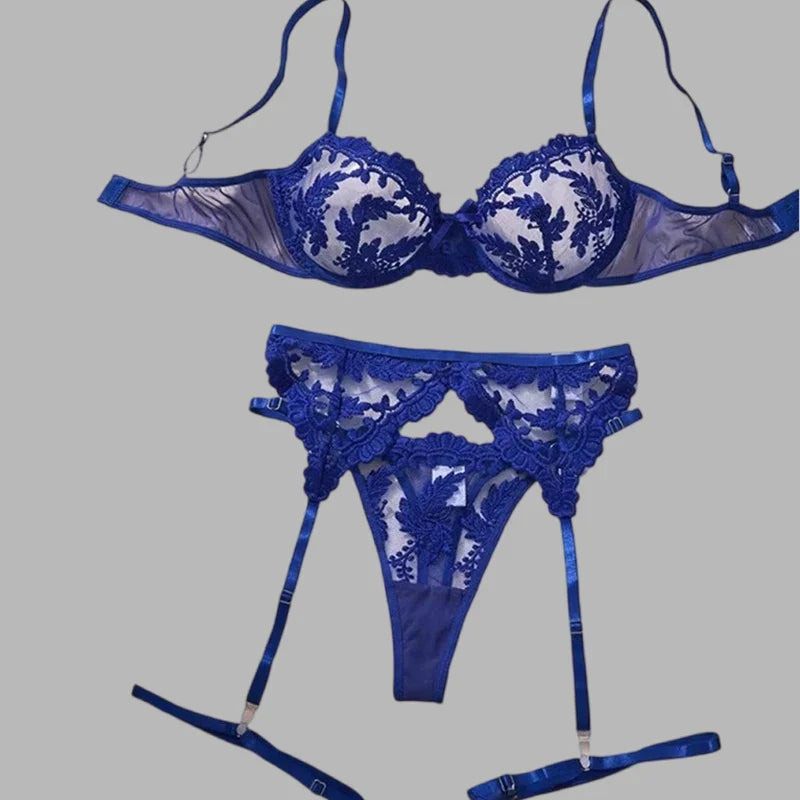 Toucheart Erotic  Lingerie Three Point Type See-through Lace Embroidery Pure Desire Slim Underwear Set