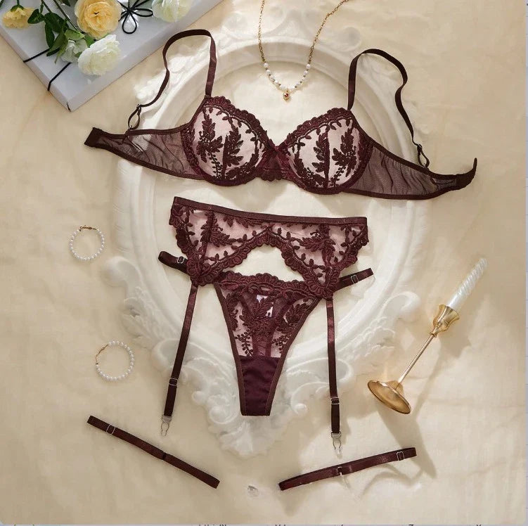 Toucheart Erotic  Lingerie Three Point Type See-through Lace Embroidery Pure Desire Slim Underwear Set