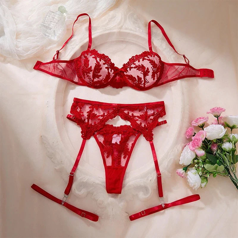Toucheart Erotic  Lingerie Three Point Type See-through Lace Embroidery Pure Desire Slim Underwear Set