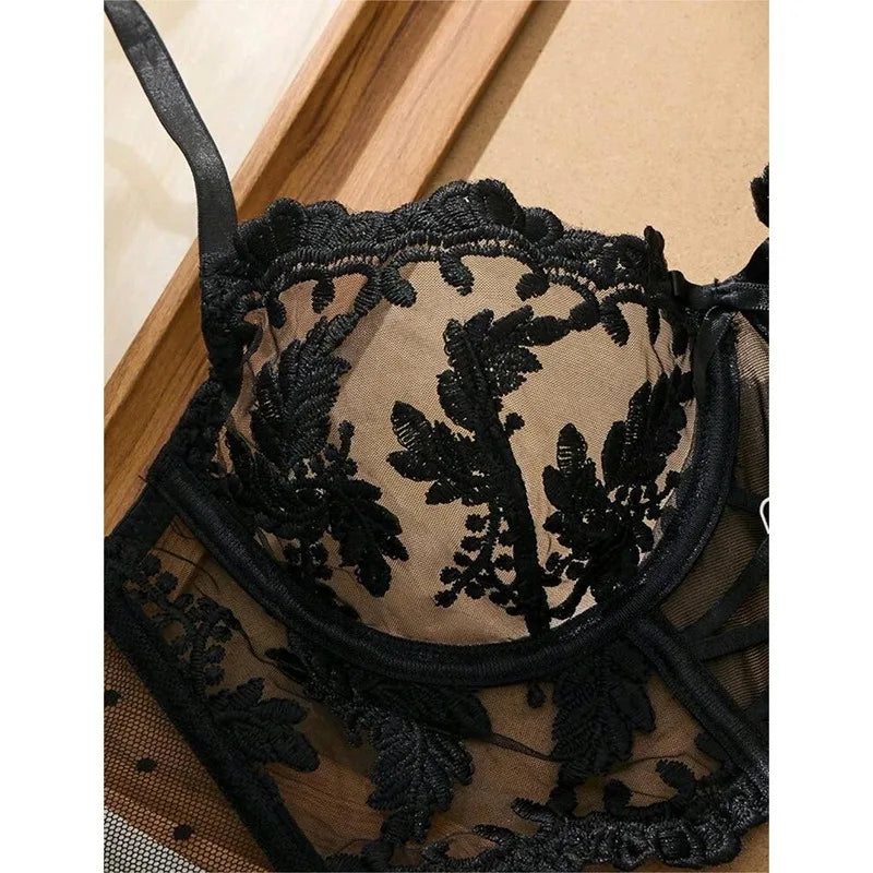 Toucheart Erotic Lingerie Ultra-thin Cup Lace Embroidery See-through Bra Set Pure Lust Underwear Two-piece Set