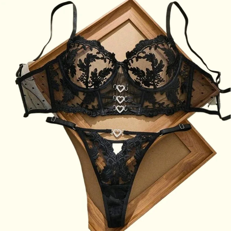 Toucheart Erotic Lingerie Ultra-thin Cup Lace Embroidery See-through Bra Set Pure Lust Underwear Two-piece Set