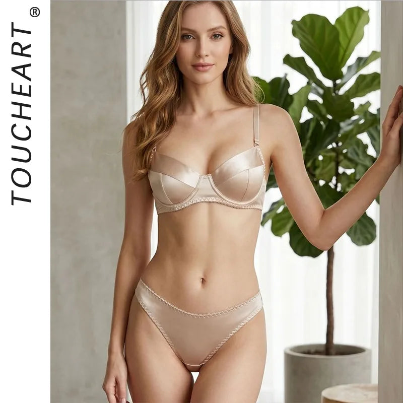 Toucheart Erotic Lingerie Ultra-thin French Lingerie Set Bra Panties Push-up Underwired Body Shaping Cute Intimate